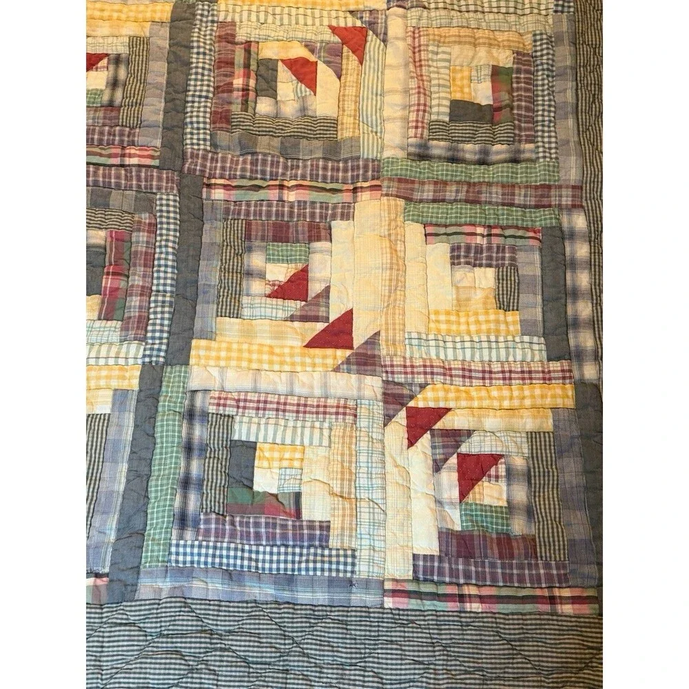 Vtg Patch Magic Colorful Crazy Flying  Log Cabin Cotton Throw Quilt As Is